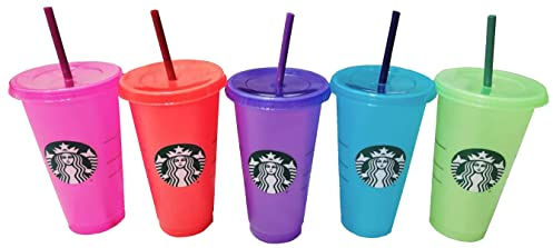 Starbucks Summer 2022 Color Change Venti - Copas frías con pajitas (24 onzas, paquete de 5)