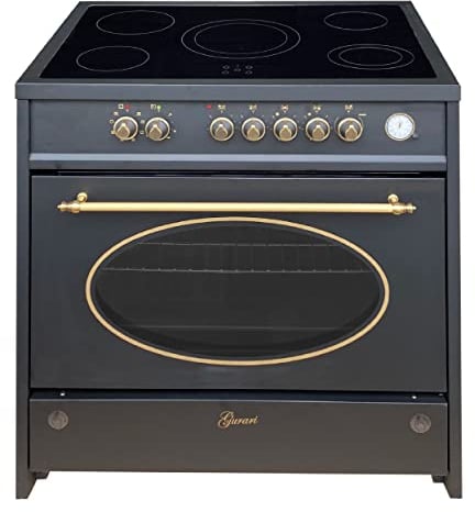 GURARI Cuisinière électrique 90 cm GCH E 912 BL Retro vitrocéramique noire - Range Coocker 121 L - Air chaud - Grill - 5 zones de cuisson - Autonome