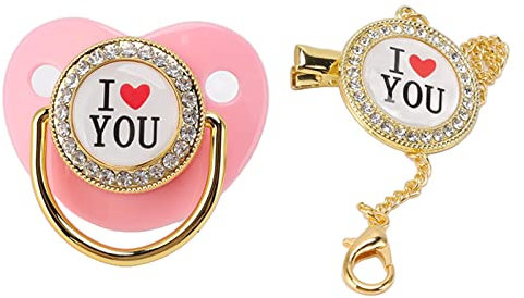 Ciuccio per neonati in silicone, ciuccio per ciuccio per neonati Bling con clip a catena per neonati Rosa M