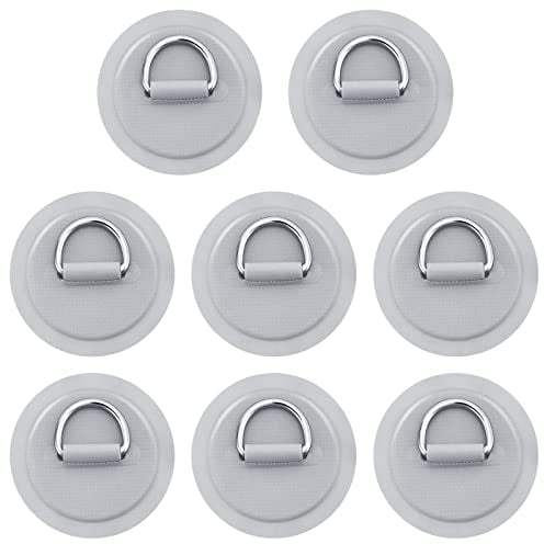 WEBEEDY 8 Stück Edelstahl-D-Ring-Patch kreisförmiger D-Ring-PVC-Patch für Schlauchboote, Kajaks, Schlauchboote,Paddelboard, SUP und Stand-Up-Paddleboard-Kanu kein Kleber enthalten (Grau)