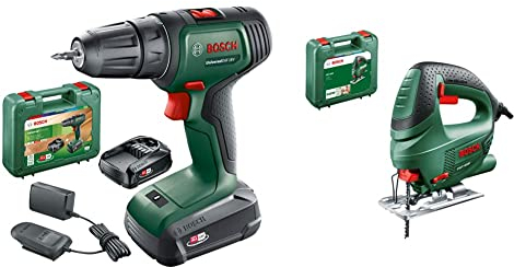 Bosch perceuse-visseuse sans fil UniversalDrill 18V (2 batteries, système 18 V) & Scie Sauteuse Filaire - PST 650 (500 W, Livrée avec Coffret de Rangement et 1 Lame pour Bois T144D)