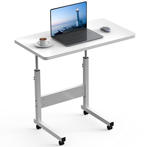 PIPIPOXER 60x40cm Laptoptisch höhenverstellbarer Schreibtisch mit drehbarer Rollen 60x40cm Computertisch mobiler Laptop-Schreibtisch auf Bodendrehung für Schlafzimmer,Büro,Bett,Sofa(Weiß)