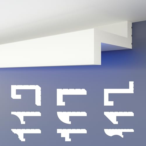 HEXIMO LED-Schattenfugenprofil Stuckleisten, indirekte Beleuchtung XPS-Styropor-Trockenbau-Deckenleisten für Wand-Deckenverkleidung (10,2 Meter HLED 7)