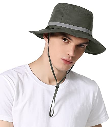Huakunda Herren Wasserdichter Bucket Hut Schnell Trocknend UV Schutz Faltbar Regenhut Sonnenhüte Wandern Reisen Angeln (Armeegrün)