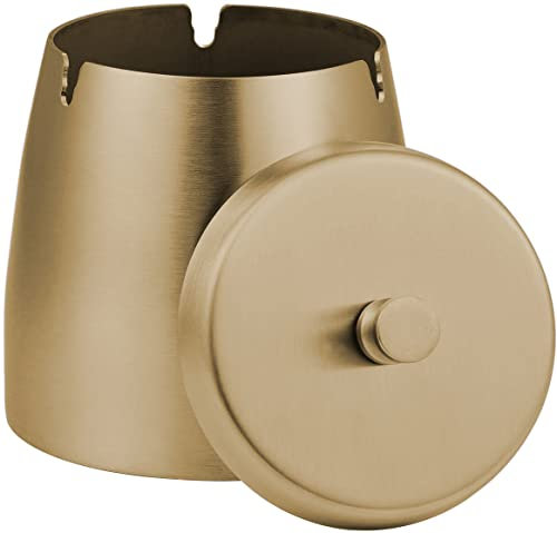 Aschenbecher für Draussen,Aschenbecher mit deckel,Winddichter Aschenbecher aus Edelstahl für das Home Office, den Desktop, die Terrasse, den Balkon im Freien. (Bronze, Groß-10×9×10)