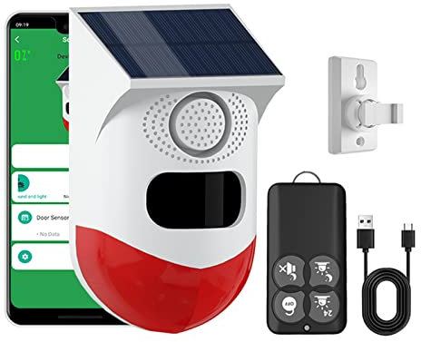 Solar Sound Strobe Light Alarm with Motion Detector and Remote Controller,maxant Home Security Audible Strobe Alarm Detector 120db Sound Security Siren Light IP67 Waterproof, for Home,Yard,Garden