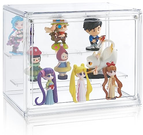 XiYee Schaukasten Vitrine, Abnehmbar Puppenvitrine mit Magnetisch Tür Transparent Display Ständer für Sammlerstücke, Action-Figuren, Miniaturfiguren, Home Lagerung (27x18x22 cm)