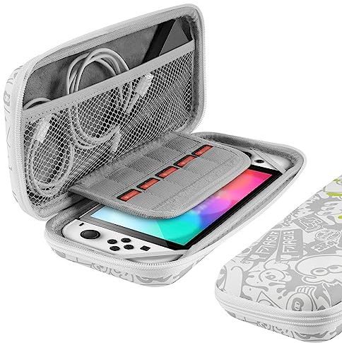 GEEKRIA Transporttasche, kompatibel mit Nintendo Switch und New Switch OLED Konsole, tragbar, mit Taschen, für Spielzubehör, Aufbewahrungstasche, Koffer (Weiß)