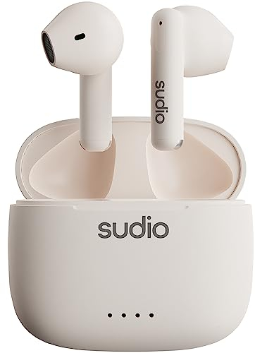 Sudio A1 Snow White, Auriculares con Bluetooth, Control táctil con Base de Carga inalámbrica compacta IPX4, Auriculares con micrófono Integrado, Sonido Premium Crystal Sound