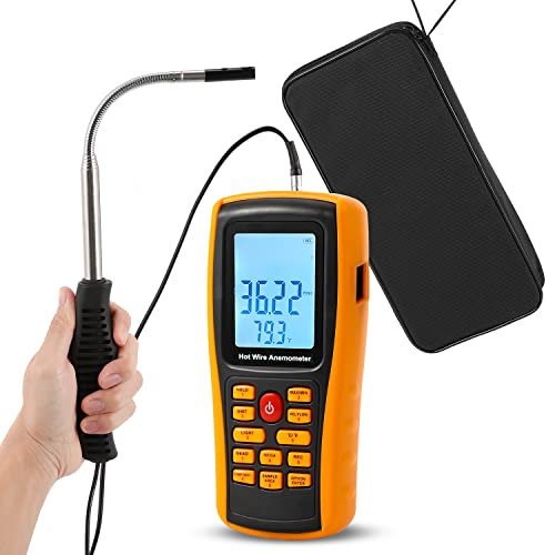 Bonvoisin Anemometro portatile CFM/CMM Misuratore di velocità del flusso d'aria con display LCD retroilluminato per HVAC in-Duct Flusso d'aria Velocità dell'aria Temperatura (Anemometro termico)