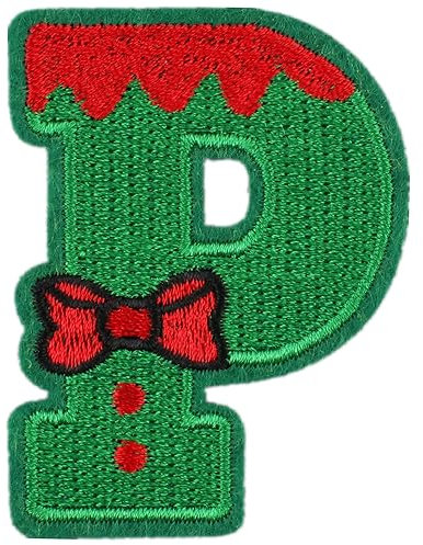 Iron On Christmas Letter Patches - A-Z Embroidered Alphabet Patches for Bags, Clothes, Jackets, Hats, Backpacks & Jeans (P)
