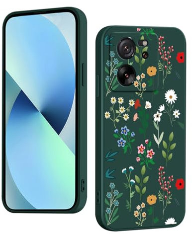 YUXING Coque pour Xiaomi 13T / Xiaomi 13T Pro Silicone Antichoc Antidérapant, Étui Protection à Motifs Mignon Durable Souple Mince Intégrale Protection Housse (Floral,Green)