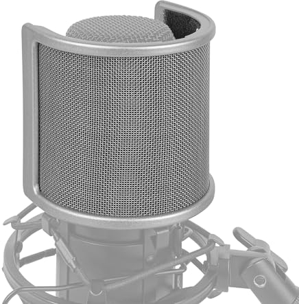 Geekria for Creators Mic Metal Pop Filter, Windscreen Cover with Metal Mesh and Foam Filter, Antipop Mask Compatible with Audio-Technica AT2020, FIFINE K669B, Rode NT-USB (Size S/Silver)