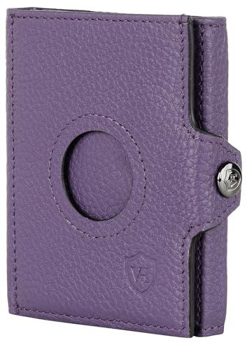 VON HEESEN Airtag Slim Wallet mit XXL Münzfach & RFID-Schutz - Airtag Portmonee Herren klein aus echtem Leder - Mini Geldbörse - Kreditkartenetui Kartenetui - Portemonnaie Geldbeutel (Violet)