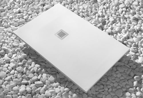 Piatto Doccia Extra Slim Bianco/Nero In Resina Sintetica e Polvere Di Marmo Con Piletta In Omaggio (65x80, Bianco)