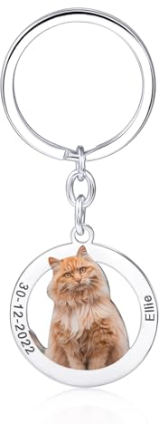 INBLUE Personalisierte Foto-Schlüsselanhänger für Damen/Herren Individuelle Foto Schlüsselanhänger für Katze/Hund Individuelle Gravierte Bild/Name Gedenkschlüsselanhänger (A1-Runder Schlüsselanhänger)