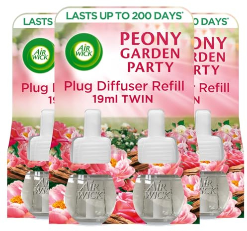 Air Wick Plug in Diffuser Refill, Peony Garden Party, Pack 6 x 19ml, Long Lasting Fragrance, Lasts up to 600 days, Plug in Air freshener