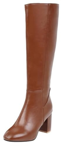 ticticlily Damen Stiefeletten Warme Lange Stiefel Boots Elegante Sexy Runde Zehe Plattformen High Heel Reißverschluss PU Lederstiefel