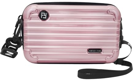 FuninCrea Crossbody Taschen für Frauen, PVC Koffer geformte kleine Crossbody Tasche mit Schulter- und Handgelenkriemen, tragbare Umhängetasche Telefon Tasche mit Mesh Tasche für Reisen (Rosa)