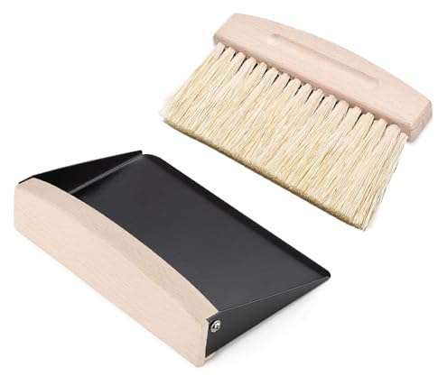 Tischbesen Besen und Kehrschaufel Set, Mini Besen Tischfeger, Tischbesen und Schaufel Tischbürste Krümelbürste Kehrbesen Mehlbesen Tischkehrer für Küche Wohnzimmer Holzfarbe