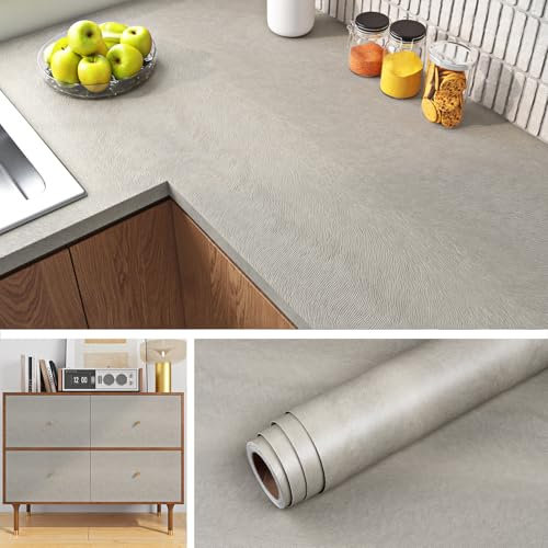 Livelynine Vinilo Adhesivo Muebles Gris Texturizado Papel Pintado Pared Dormitorio Salon Papel Adhesivo para Muebles Cocina Armarios Estanterías Impermeable Papel para Forrar Muebles Gris 40CMx2M