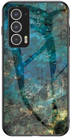 EasyShow Custodia per Motorola Edge 20, Motorola Edge 20 Sottile e Slim Marmo Cover Posteriore in Vetro Temperato con Bordo in TPU Protettiva Cover per Motorola Edge 20 (Blu)