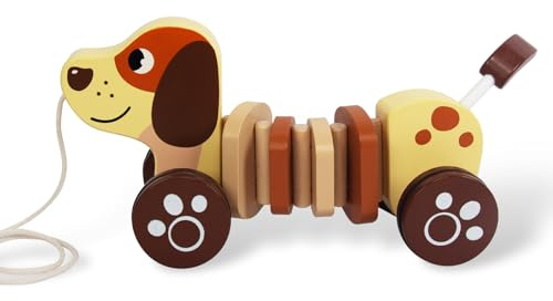 WoodenEdu Baby Toys Car,Wooden Pull Along Toddler Toy, Developmental Toy for 1 Year Old Girl Boy Birthday Gift
