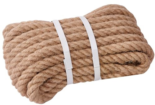 XINSHUNCAN Juteseil 28mm 10M,Natürliche Hanfseil 4-Stränge Dicke Jute Schnur Gedreht Tauwerk Tau Seil für Garten Handwerk DIY Dekoration Deko Seil Tauziehen Absperrseil Handlaufseil