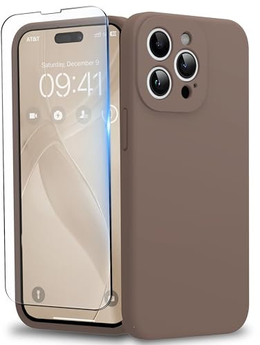 INGIDO für iPhone 15 Pro Hülle, Liquid Silikon Hülle mit Upgraded Kameraschutz Handyhülle Kratzfest stoßfeste Schutz Case mit Soft Mikrofaserfutter - Hellbraun