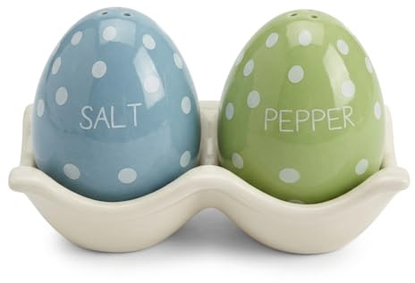 The Bridge Collection 4 Polka Dotted Egg Salt and Pepper Shaker Set - 3 Piece Set - Easter Kitchen Items - Fun Salt and Pepper Shakers for Home Decor