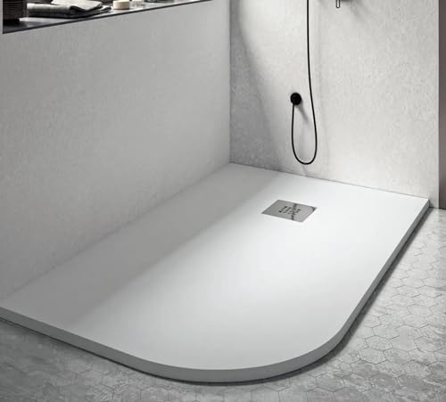 DOMUS ARREDO - Plato de ducha redondeado rectangular blanco 100 x 80 80 x 100 Star Plus (derecho)