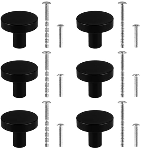 CVIUYO 6 Pcs 30mm Round Cabinet Knobs, Black Drawer Pulls, Kitchen Door Handles, Stainless Steel Single Hole Hardware with Screws for Cupboard, Wardrobe Decor