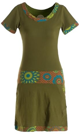 Vishes Damen Kurzarm Kleid in Olive I Größe XL (40) I Handgefertigt aus 100% Baumwolle I Stylisches Sommerkleid für Freizeit & Alltag I Nachhaltige Alternative Bekleidung