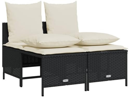 vidaXL Garten Sofagarnitur 4-TLG., Gartensofa mit Kissen Stahlrahmen, Sitzgruppe für Garten Terrasse, Gartenmöbel, Modern, Schwarz Poly Rattan