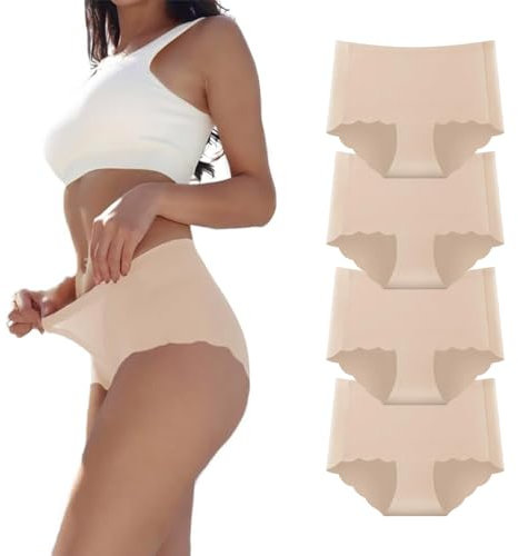 Dumwis Unterhosen Damen,Nahtlos Slips Unterwäsche Frauen,Stretch Hohe Taille Panties,No Show Panties,Mehrpack 4Er Pack Hipster Bequeme Atmungsaktiv Mikrofaser Ohne Abzeichnen Seamless Slips