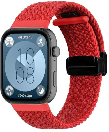 KUTEWEU Nylon Bracelet Compatible avec Huawei Watch Fit 3, Tressés élastique de Bracelet Sport avec Boucle Magnétique Bracelets pour Huawei Watch Fit3 pour Homme Femme (Rouge)