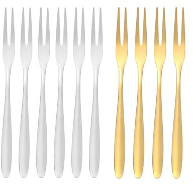 GIONAR 10pcs Dessert & Olive Picks - Mini Forks for Appetizers, Cocktail & Shellfish Tasting, Silver and Gold