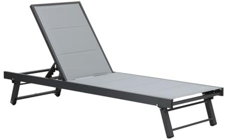 Totò Piccinni Lettino Prendisole MIRAMARE in alluminio e textilene imbottito 6 posizioni con rotelle ideale per piscina o lido (Grigio Chiaro)