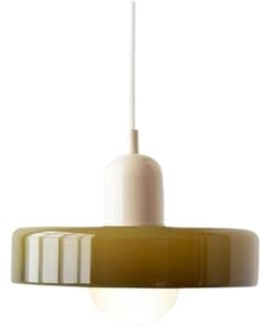 LUOYAOB Modern Pendelleuchte Farmhouse Grünes Glas Pendelleuchte Nordic Mid Century Modern Kronleuchter Vintage Esszimmer Hängelampe for Schlafzimmer Cafe Bar über Tisch Küche Insel Flur(Green+Beige)