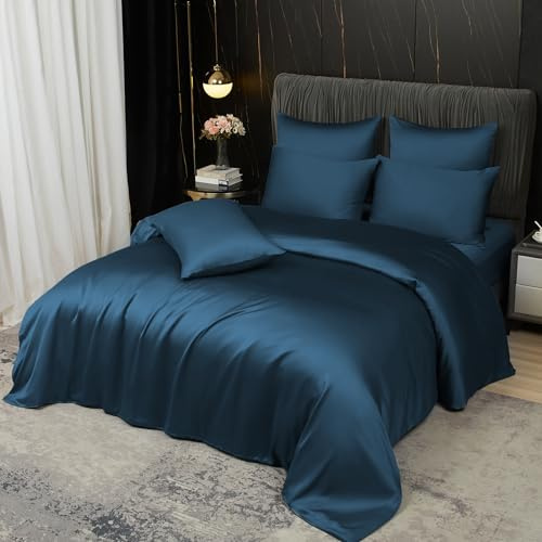 Boqingzhu Sommer Bettwäsche 200x200 cm 100% Bambus Lyocell Petrol Blau Atmungsaktiv & Kühlend Luxus Sommerbettwäsche Reißverschluss, Oeko-TEX Zertifiziert, Bettbezug mit 2 Kissenbezügen 80x80 cm