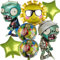 Globos de papel de aluminio zombie, 7 unidades, plantas contra zombies, globos para niños y niñas para niños, cumpleaños, introducción escolar, comienzo escolar, fiesta temática