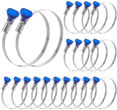 20 PCS Thumb Screw Key Stainless Steel Duct Clamps 4 Inch Hose Clamps Adjustable 90-110mm (3.5” to 4.3”) Worm Drive Hose Clamps, Worm Gear Hose Clamps for Dryer Vent, Dust Collector, Pipe Clamp