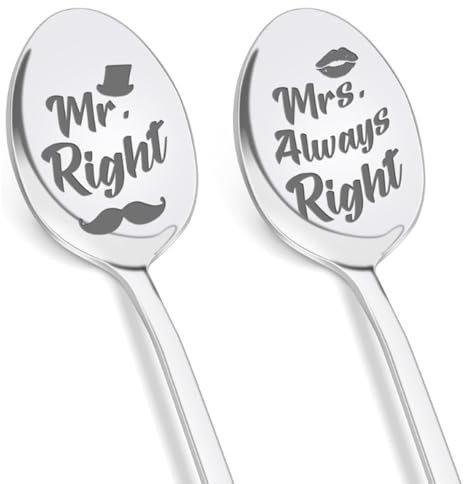 Hochzeitsgeschenke für Brautpaar - 2 Stück Löffel mit Gravur-Mr. Right & Mrs. Always Right, Hochzeitsgeschenk für Männer Frauen, Geschenk für Partner, Jahrestag Valentinstag Weihnachten Geschenk