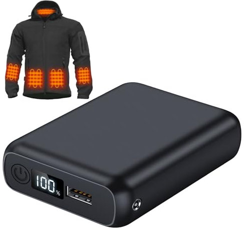 12V 18400mAh Heated Jacket Battery Pack, Battery Pack for Heated Jacket, Rechargeable Power Bank for Heated Jacket, Heated Pants with DC/USB/Type-C Output LED Display