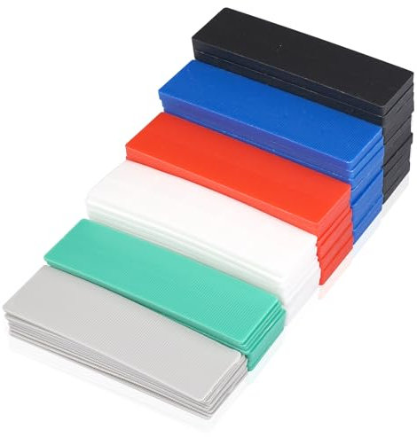 60 Stück Kunststoff Verglasungsklötze Set 1-6 mm, Ausgleichsplättchen 100mm x 24mm Mehrfarbige Kunststoff Unterlegplatten zum Verlegen Von Fliesen, zum Nivellieren Von Böden Usw. (6 Größen)