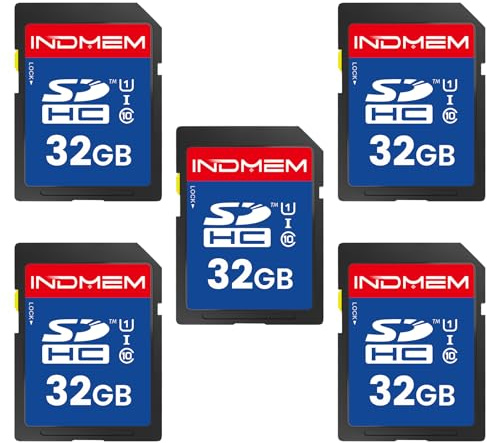 INDMEM 32GB SD Card (5 Pack) SDHC Flash Memory Cards UHS-I U1 Class 10 High-Speed Full HD Video Compatible with Digital Point-and-Shoot Cameras, HD Camcorders, DSLR and PC, 32GB(5pc)