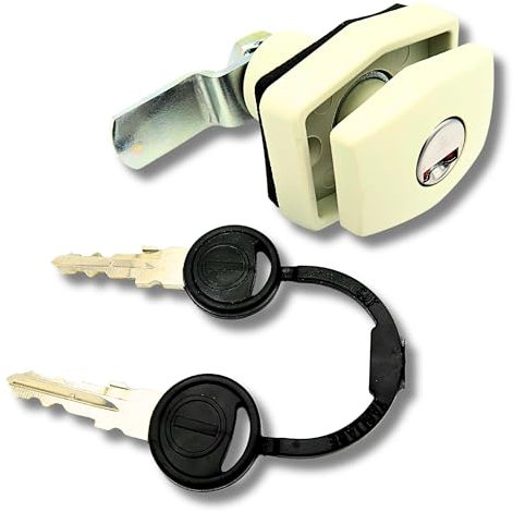 Serratura Zadi per Camper, Roulotte e Portellone - Serratura a Pressione (Push) per Gavone e Sportello Gas - 45 mm Profondità di Incasso - Bianco con Cilindro Zadi e 2 Chiavi Incluse