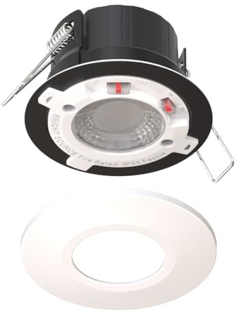 Bright Source All in One Switchable Wattage 6W/8W Integrated LED Spot Downlight, TRIAC Dimmable, Switchable Colour 2700K 3000K 4000K 6000K, White Bezel, IP65, IK07, Fire Rated, 1 Pack