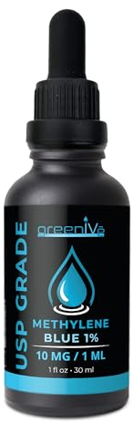 GreenIVe Methylene Blue USP Grade 1%, Black Glass Bottle, Third-Party Tested Made in the USA, Formaldehyde & Alcohol-Free, 10mg/1ml (30ml Bottle)