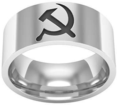 Simbolo comunista anello martello e falce sigillo acciaio titanio URSS simbolico gioielli ispirati, Metallo